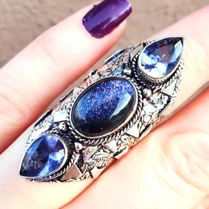 New Sun Sitara and Amethyst 925 Silver Statement Ring.
